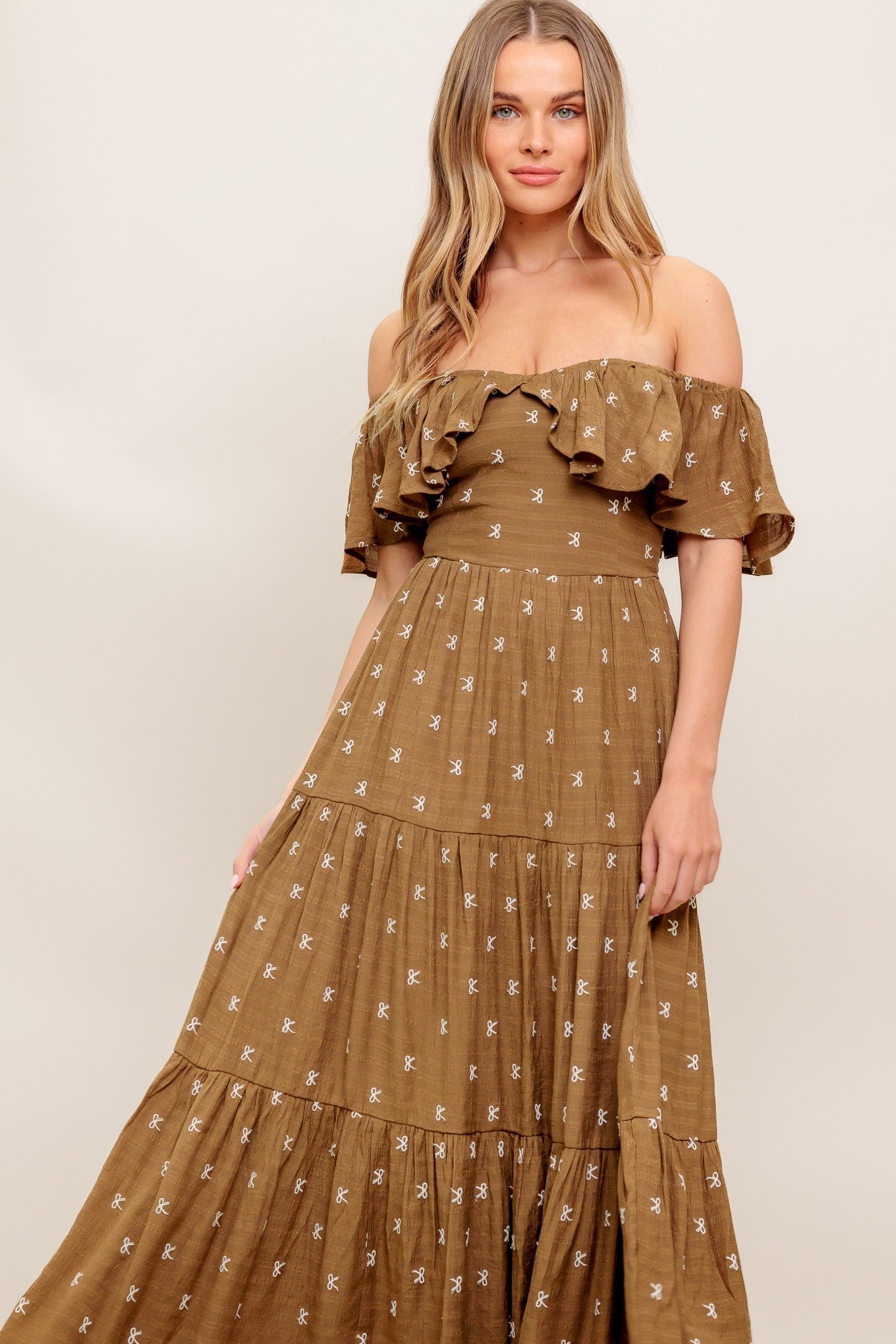 BELLE AMOUR BROWN WOVEN MIDI DRESS Flying Tomato